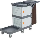 GarveeTech Commercial Janitorial Cart with 2 Cabinet - Black Housekeeping Caddy with Cover, Shelves, and Vinyl Bag