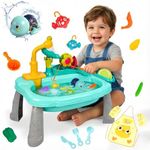 STBEIMEIMY Kids Play Sink with Running Water, Mini Water Table, Water Toys, Upgraded Faucet and Play Dishes, Children Electric Dishwasher Playing Toy, Kitchen Sensory Toy Sets for Girls and Boys