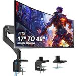 AVLT Single 17"-49" Super Ultrawide Monitor Arm for Screens Up to 50 lbs, Premium Aluminum Desk Stand, Adjustable Pneumatic Height, Full Motion Swivel Tilt Rotation, USB 3.0 & AUX Ports, Black