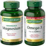 Nature's Bounty Absorbable Magnesium 400mg, Multi-coloured, 125 Softgels & Fish Oil Pills, Omega 3 Supplement, Helps Support Cardiovascular Health, 1200mg, 200 Softgels