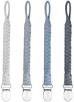 duludulu 4 Pcs Pacifier Clip, Pacifier Clips for Boys & Baby Girls Pacifier Holder Clip Binky Clips Braided 100% Handmade Fits All Pacifiers(Grey, 4 Pack)