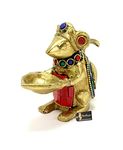 Two Moustaches Gemstone Work Brass Ganesha Mouse Holding Oil Lamp Diya, Standard, Pack of 1