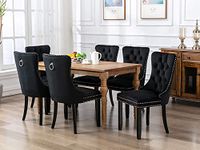 HomeTouch Luxury Velvet Dining Chairs Set of 6 Upholstered Knocker Wing Back Kitchen Dining Room Bedroom Chair with Oak Legs, Hand Made (Black)