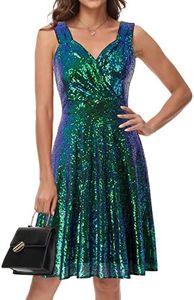 GRACE KARIN Sleeveless V-Neck Bridesmaid Swing Dress Knee Length Size M Dark Green