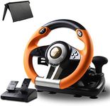 PXN- Game Racing Wheel, Pxn V3Ii 180 ° Competition Racing Steering Wheel with Universal USB Port and with Pedal, Suitable for Pc, Ps3, Ps4, Xbox One, Xbox Series S&X, Nintendo Switch Orange Black