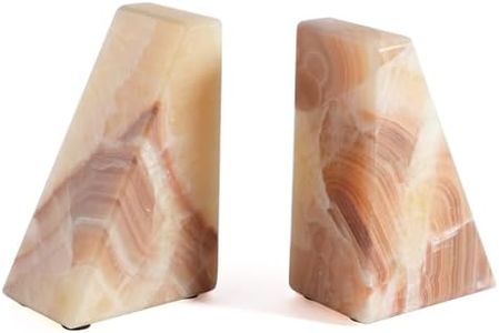 Marble Bookend for Heavy Books, Decorative Bookends for Shelves, Durable and Heavy-Duty Book End for Hardback Book & CDS, Unique Book Stopper & Holder, Mexico Onyx, Set of 2