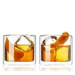 TRUE Insulated Old Fashioned Double Walled Borosilicate Cold Drinks-7oz Whiskey Glass Set of 2, Clear