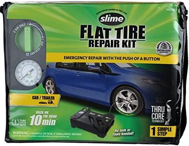 Slime 50122 Flat Tire Puncture Emergency Kit, Includes Sealant and Tire Inflator Pump, Analog, Suitable for Cars and Other Highway Vehicles, 10 Min Fix