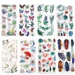 GUIFIER 48 Sheets Watercolor Stickers Set, Birds and Flower Scrapbooking Stickers, Butterflies, Plant Leaf Self Adhesive Decorative Sticker for DIY Arts Crafts Family Bullet Journal Planner Laptop