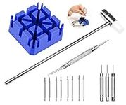 Watch Repair Kit, Spring Bar Tool Kit with Watch Strap Link Pin Remover/Watch Band Holder/Dual Head Hammer/Watch Cotter Pins/Pin Punches, Watch Repair Strap Removal Kit Ideal for Watchmaker (BlueSet)