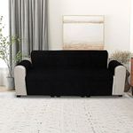 A.P HANDLOOM Sofa Slipcover 3-Piece Sofa Cover Furniture Protector Couch Soft with Elastic Bottom for Kids, Holland Velvet Fabric Small Checks (Jet_Black) (5 Seater) (3+1+1)