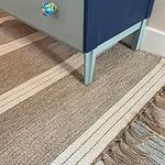 Second Nature Online Reteela Small Runner Rug Sand Beige and Off White Triple Block Stripe Flat Weave with Cotton Jute Yarn 70 cm x 130 cm