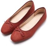 AFEETSING Women's Round Toe Ballet Flats Comfortable Bow Dressy Flats Shoes for Women, A-wine Red, 8