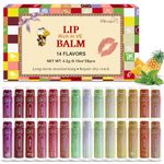 28 Pack Lip Balm Set Lip Balm Bulk with Vitamin E and Coconut Oil Lip Care Product Moisturizing Soothing Chapped Lips Bulk Party Favors for Women - 14 Flavors