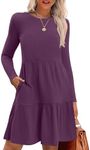 Zeagoo Womens Long Sleeve Fall Dresses with Pockets 2024 Ribbed Knit Casual Crew Neck Knee Length Sweater Dress Purple XL