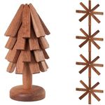 Tree Coasters - Wooden Tree Coasters, Wood Tree Coasters, Wooden Trivet Tree,Wooden Trivets for Hot Dishes Tree Shape Trivet Set Coaster for Teapot Hot Pots (Walnut Color,Set of 4 Pieces Plus Base)