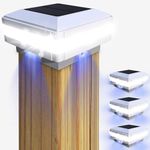 GEYUEYA Home Solar Post Lights, 4 Pack Square White Landscape Post Light with Blue Accent, Modern Outdoor Deck Mount Fence Lights, IP65 Waterproof, 52 LEDs 160 Lumen per lamp,3.7V, Solar Post Lamp
