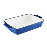 Barbary & Oak BO800258BLU Cast Iron Rectangular Roaster with Durable Enamel Interior, 39cm, Limoges Blue