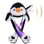 Plush Animal Hat Ears Moving Jumping Dress Up Cosplay Party Holiday Cute Ear LED Cap for Kids Adults (Penguin)