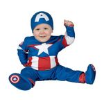 Jazwares Marvel Baby Captain America Costumes, Steve Rogers Superhero Baby Halloween Costume - 6/12 Months Blue