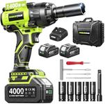 Robustrue Cordless Impact Wrench Kit, 1400N.m/1032ft-lbs Torque, 1/2 Inch Brushless Motor, 2400RPM, 2 Batteries 4.0Ah, with Tire Repair Kit