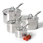 ProCook Professional Stainless Steel Saucepan Set with Glass Lids - 4 Piece, 14/16/18/20 cm, 1.2/1.9/2.6/3.6 L - Uncoated Induction Compatible Pans, Dishwasher & Oven Safe Cookware - 25 Year Guarantee