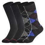 Merino Wool Socks for Men Lightweight ,Winter Therminal Wool Dress Socks ,Crew Socks, Sweat-wicking ,Black & Argyle,Gifts, 4 Pairs-black Blue Argyle+ 2 Blacks, 7.5-12