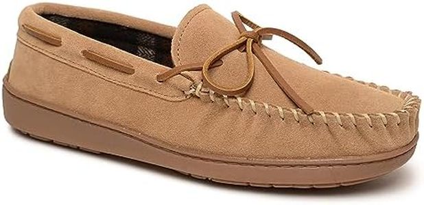 Minnetonka Plaid Lined Hardsole - Moccasin Slippers for Men Made with Suede Upper, Rubber Sole, Plush Interior, Fleece Lining, Rawhide Lace, and Traditional Moccasin Design, Cinnamon, 10 US