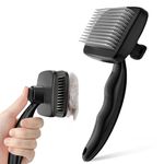 Pecute Self-Cleaning Slicker Brush for Dogs and Cats - Rounded Pins Pet Hair Grooming Comb, Portable Massage Tool for Cleaning Tangles, Black