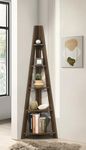 DeckUp Tiva Engineered Wood Corner Ladder Book Shelf (Walnut, Matte Finish)