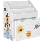 SONGMICS Toy Organiser, Children’s Bookshelf with 3 Shelves, Removable Storage Box with Wheels, Multipurpose, for Children's Room and Playroom, White GKR41WT