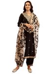 INDO ERA Women's Black Viscose Rayon Embroidered Straight Kurta & Salwar with Dupatta Set (KH5BK6147_Small)