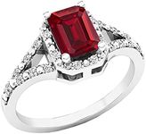 Dazzlingrock Collection 7x5mm Emerald Shape Lab Created Ruby & White Diamond Split Shank Engagement Ring for Women in 925 Sterling Silver Size 6