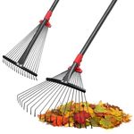 Rake for Leaves, Adjustable Rake with 9”-17” Rake Head, Rakes for Lawns Heavy Duty, Garden Rake with 18 Clog-Free Tines, 5 FT Long Handle, Metal Rakes Tool for Gardening, Fast Cleanup Camping Rake