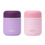 MIRA 2 Pack Insulated Food Jar Thermo for Hot Food & Soup, Compact Stainless Steel Vacuum Lunch Container - 9 oz, Lilac, Pink