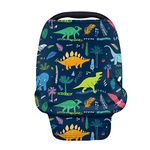 Binienty Baby Carseat Canopies, Colorful Cartoon Dinosaur Print Soft & Breathable Baby Stroller Cover, Breastfeeding Scarf, Carseat Canopy