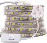 GQL 5m 5050 LED Strip Warm White with Switch (80cm Cable), Mains Powered SMD 60LEDs/m Commercial Rope Light, IP65 Waterproof for Indoor/Outside Decoration UK Plug Supply