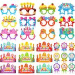 Lenwen 108 Pcs Happy Birthday Party Supplies Include Birthday Paper Crowns Happy Birthday Paper Glasses Birthday Party Stickers for Boys Girls School Classroom Gift Party Supplies Photo Prop Decor