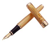 Band New Jinhao Golden Dragon Red Crystal Eyes Fountain Pen with Push in Style Ink Converter