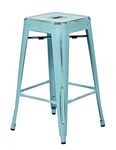 Office Star Bristow Metal Barstool, 26", Antique Sky Blue, 4-Pack