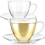 Teabloom Royal Teacup and Saucer Set 2-Pack – 12 OZ/ 350 ML Capacity – Glass Mug Set – Premium Borosilicate Glass – Durable and Heat Resistant