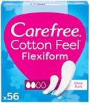 Carefree Cotton Feel Flexiform Pantyliners with Fresh Fragrance (Pack of 56), 100% Breathable with Long-Lasting Fresh Feeling, Size Normal