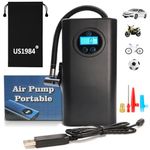 US1984 Cordless Tyre Inflator for Cars & Bikes, Rechargeable, Digital Tire Pressure, Auto Shut Off, Smart and Portable Air Compressor, Up to 150 Psi Air Pump for Car Tire, Cycle, Balls, Inflatables