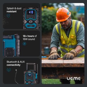 UEME 16W Cordless Site Radio – Portable Bluetooth, Blue