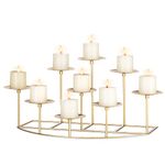 Sziqiqi 9 Candelabra Pillar Candle Holders Gold Iron Candleholder for Pillars Candles Wedding Candle Centerpiece Wrought Mantle Decor Table Centerpiece