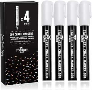 STATIONERY ISLAND White Chalk Pens for Blackboards, 6mm Reversible Nib Chalk Markers for Window and Glass, Wipeable Blackboard Pens, Wahsable Liquid Chalk Pens, Pack of 4
