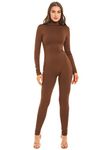 dPois Womens One Piece Turtleneck Long Sleeve Dance Unitard Full Length Jumpsuit Catsuit Skin Tight Leotard Clubwear Brown M