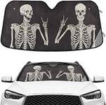 Windshield Sun Shade Skeleton Skull Black Front Car Window Shades Blocks UV Rays Visor Protector Accordion Folding Auto Sunshade for Car Truck SUV