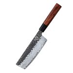 MITSUMOTO SAKARI Professional Chef Knife, High Carbon Stainless Steel Kitchen Japanese Knife, 7 inch Hand Forged Kitchen Vegetable Knives (Rosewood Handle & Sandalwood Box)