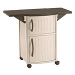 Suncast DCP2000 Portable Outdoor Patio Backyard Grilling Entertainment Serving Prep Station Table with Cabinet Storage and Drop Leaf Extensions, Beige